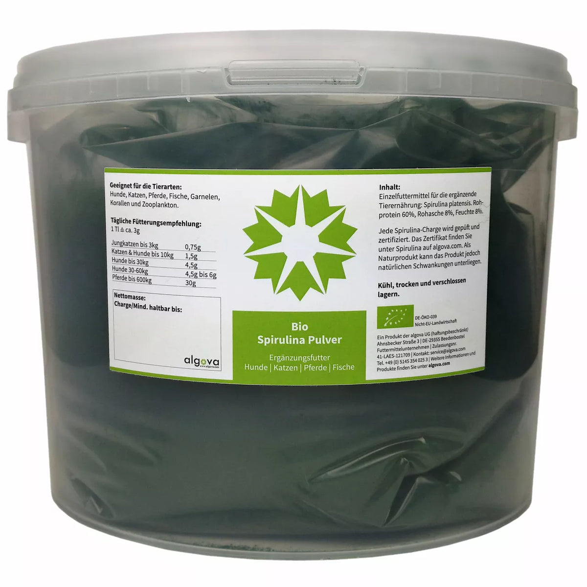 Bio Spirulina Pulver für Fische, Hund, Katze und Pferd - 5kg