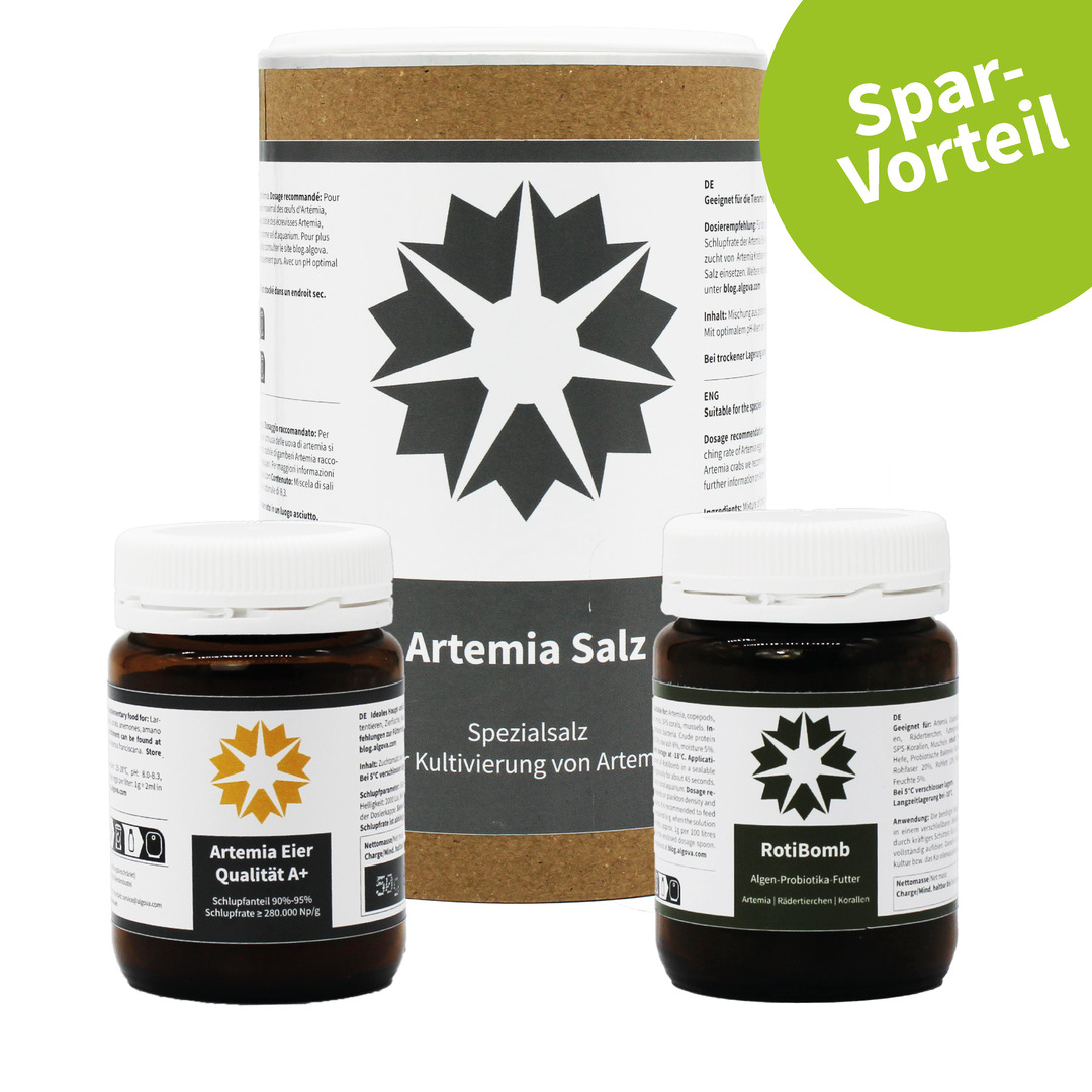 Artemia Aufzucht Set (A+ Artemia Eier & Salz & Staub-Futter) mit Schlupfgarantie