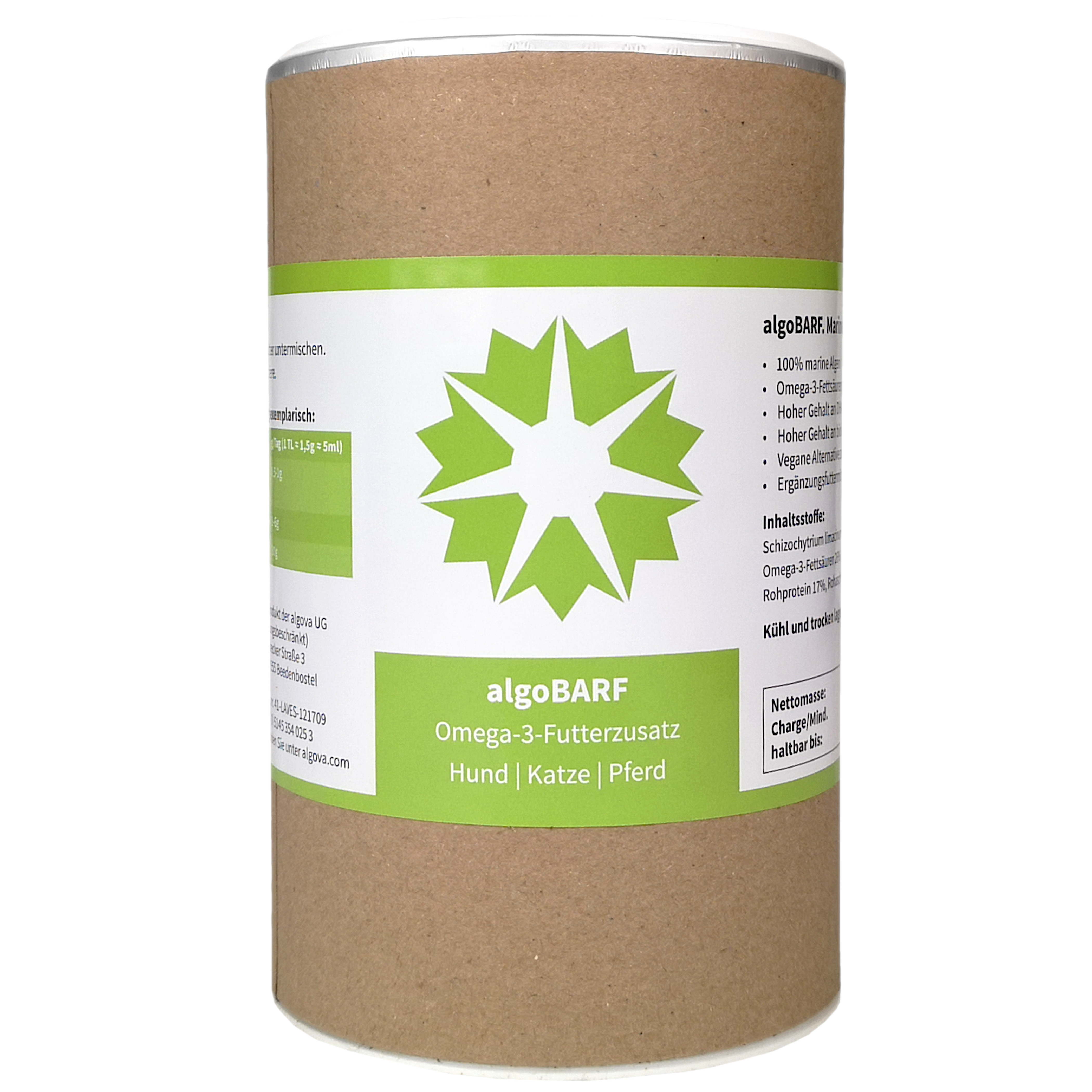 algoBarf Omega 3 en poudre à partir d'algues Additif alimentaire nu chien cheval chat